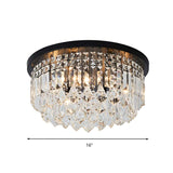 Contemporary Black Flush Mount Ceiling Light With Crystal Cone/Cylinder Design - 4 Lights