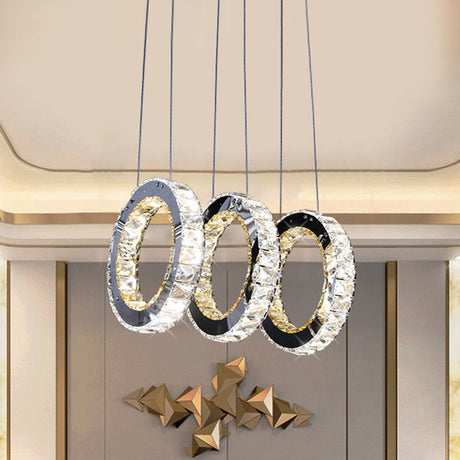 Contemporary Black Crystal Led Pendant Light For Living Room With Down Lighting