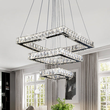 Minimalist Crystal Led Black Square Ceiling Chandelier Pendant Light Fixture