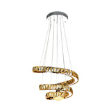 Minimalist Led Crystal Chandelier Chrome Spiral Lighting Fixture With Warm/2 Color Light