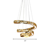 Minimalist Led Crystal Chandelier Chrome Spiral Lighting Fixture With Warm/2 Color Light