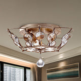 Contemporary Chrome Dome Flush Mount With 2 Crystal Lights - Elegant Flushmount Lighting