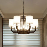 Minimalist Drum Crystal Chandelier - 9/12 Lights Pendant With White Fabric Shade