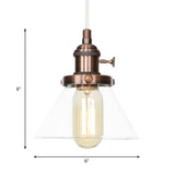Vintage Style Conical Hanging Pendant Light Fixture - Amber/Clear Glass And Metal 1 Head Kitchen