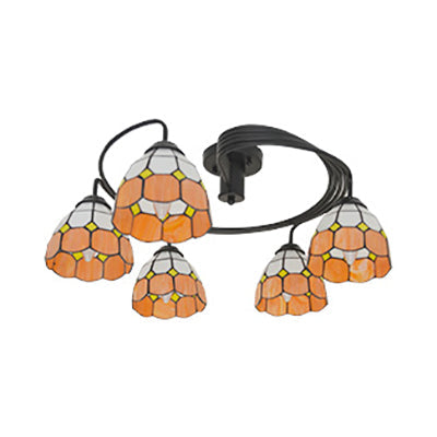 Tiffany Vintage Stained Glass Semi Flush Light Fixture - 3/5-Light Bowl Design For Bedroom Décor In