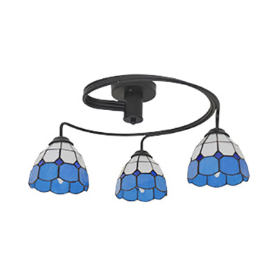 Tiffany Vintage Stained Glass Semi Flush Light Fixture - 3/5-Light Bowl Design For Bedroom Décor In