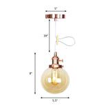 Farmhouse Hanging Pendant Light With Adjustable Cord And Amber/Clear Glass In Black/Bronze/Brass