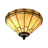 White Stained Glass Ceiling Light 2-Light Medium Flush Mount With Tiffany Style Cone Shade