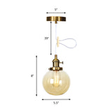 Farmhouse Hanging Pendant Light With Adjustable Cord And Amber/Clear Glass In Black/Bronze/Brass