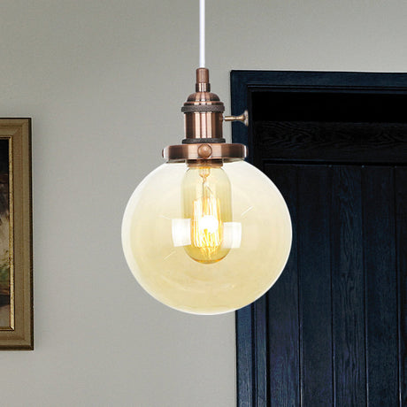 Farmhouse Hanging Pendant Light With Adjustable Cord And Amber/Clear Glass In Black/Bronze/Brass