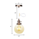 Farmhouse Hanging Pendant Light With Adjustable Cord And Amber/Clear Glass In Black/Bronze/Brass