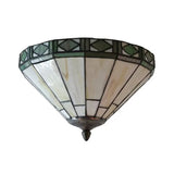 White Stained Glass Ceiling Light 2-Light Medium Flush Mount With Tiffany Style Cone Shade
