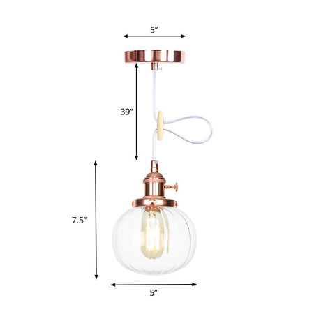 Vintage Style Amber/Clear Ridged Glass Pendant Light Fixture - Adjustable Ceiling For Living Room