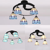 Tiffany Style Stained Glass Ceiling Light Fixture (3/5 Lights) - Semi Flush Mount In