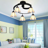 Tiffany Style Stained Glass Ceiling Light Fixture (3/5 Lights) - Semi Flush Mount In