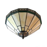 White Stained Glass Ceiling Light 2-Light Medium Flush Mount With Tiffany Style Cone Shade