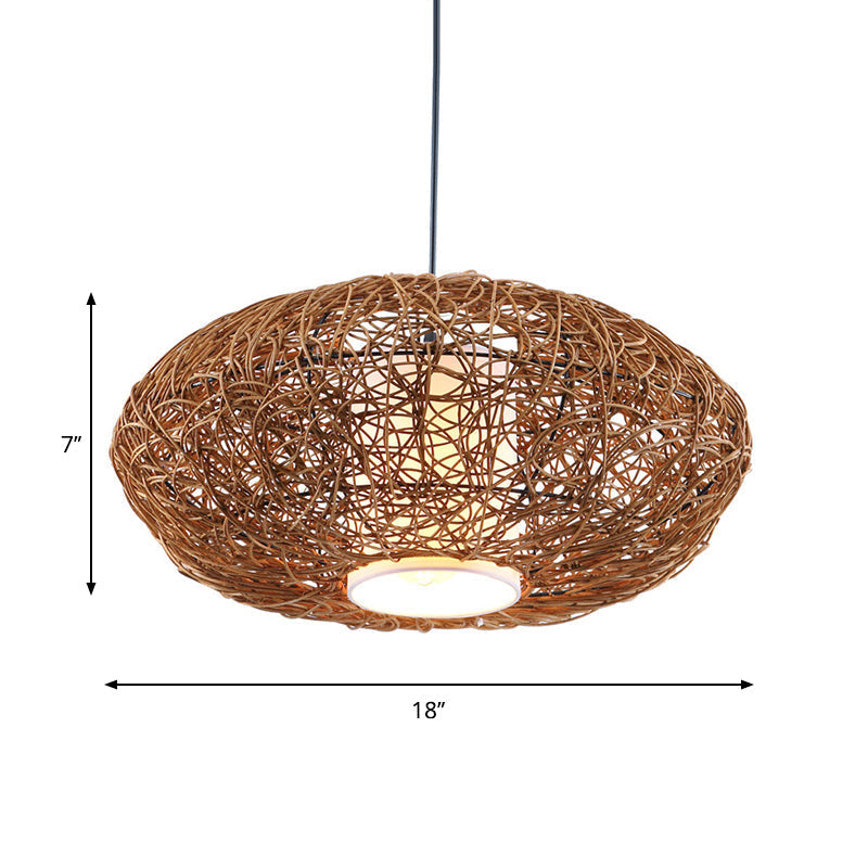 Retro Rattan Hanging Light With Woven Suspension - Brown 1 Bulb Perfect For Tearooms