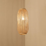 Bamboo Lantern Pendant Lighting: Traditional Wood Hanging Lamp Kit (8/9 Wide 1 Bulb)