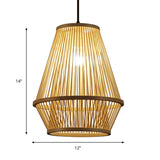Contemporary Bamboo Wood Cage Pendant Light With 1 Bulb Stylish Hanging Fixture