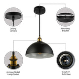 Metallic Domed Pendant Ceiling Light - Antique Style With Black/White Finish Perfect For Restaurants