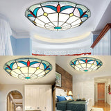 Nautical Stained Glass Flush Mount Ceiling Light In White - 12’/16’ Width For Living Room