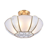 Golden Dome Ceiling Light: Classic Metal 3 Lights Semi Flush Mount With White Beveled Glass Shade