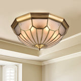 Classic Brass 6-Light Dome Flush Mount Ceiling Chandelier With Beveled Glass Shade