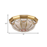 Traditional Brass Domed Shade Flush Ceiling Light With Frosted Glass - 4-Light Mount For Dining Room