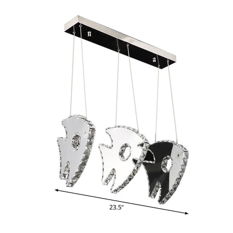 Modern Chrome Fish Pendant Light With Led Crystal And Warm/White Lighting