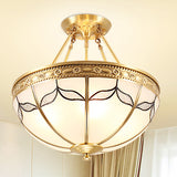 Vintage Opal Glass 4-Light Semi Flush Mount In Brass For Bedroom - 12.5/16 Wide