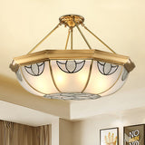 Vintage Frosted Glass Semi Mount Lighting With 4 Gold Lights - 16’/18’ Wide