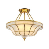 Antique Brass Semi Flush Ceiling Mount Light With Curved Frosted Glass - 3/6 Lights 16’/19.5’