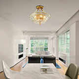 Traditional Brass Semi Flush Light With Clear Ribbed Glass Shade - 16/19.5 Wide 3/6 Lights Bedroom
