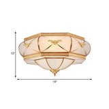 Traditional Flower Curved Frosted Glass Flush Mount Ceiling Light In Gold - 3/4/6 Lights For Bedroom