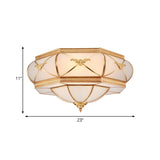 Traditional Flower Curved Frosted Glass Flush Mount Ceiling Light In Gold - 3/4/6 Lights For Bedroom