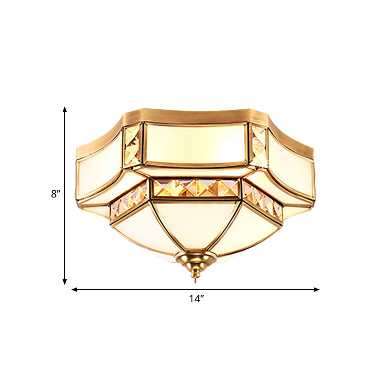 Traditional Opal Glass Bowl Ceiling Flush Mount With Gold Finish - Ideal For Bedroom Lighting
