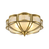 Classic Brass Domed Flush Mount Fixture With Frosted Glass Panel - 3/4/6 Lights For Bedroom