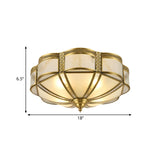 Classic Brass Domed Flush Mount Fixture With Frosted Glass Panel - 3/4/6 Lights For Bedroom