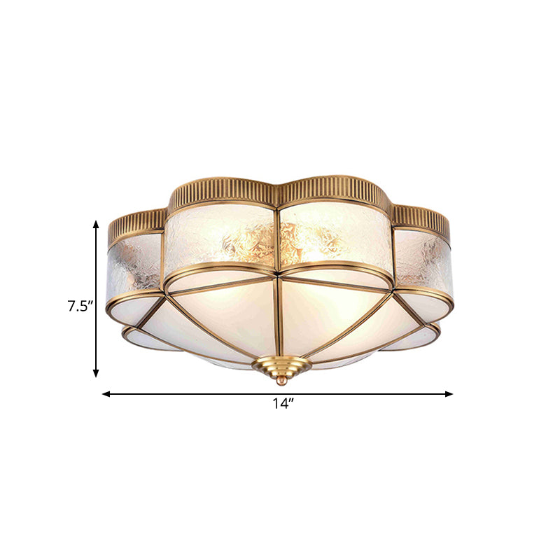 Classic Metal Flower Bedroom Ceiling Light - Flush Mount Fixture 3/4/6 Heads Brass 14/18/21.5 W