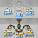 Lodge-Style Semi-Flush Stained Glass Light In White/Antique Brass For Foyer