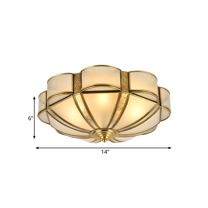 Traditional Metal Brass Flush Mount Chandelier With 3/4/6 Scalloped Heads For Living Room Ceiling -