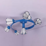 Tiffany Stained Glass Semi-Flush Light With White/Blue Motif - Ideal For Bedroom Ambiance