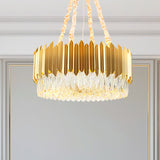 Modern Gold Round Chandelier - 19.5/23.5 Wide Crystal Block Design 6/10 Heads Hanging Ceiling Light