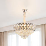 Wide Nickel Tapered Ceiling Chandelier With Crystal Block Accents - Modern 6/10 Heads Light