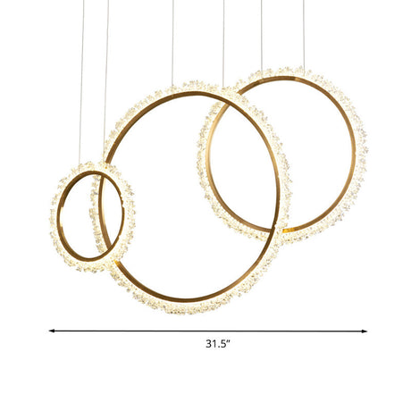 Modern Gold Loop Crystal Beaded Pendant Chandelier - Led Hanging Lamp Kit With Multiple Size Options