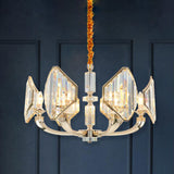 Simplistic Sputnik Chandelier: 6-Headed Crystal Pendant In Gold
