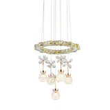 Contemporary Chandelier Pendant Light With Chrome Circle/Gear Design Crystal Dimpled Shade - 1/3/5