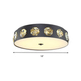 Modern Crystal Led Flush Light In Grey Drum Shape - Ideal For Living Room Ceiling 18/21.5 Dia