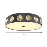 Modern Crystal Led Flush Light In Grey Drum Shape - Ideal For Living Room Ceiling 18/21.5 Dia