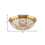 Dining Room Ceiling Light Fixture - 4-Light Flush Mount In Colonial Brass With Frosted Glass